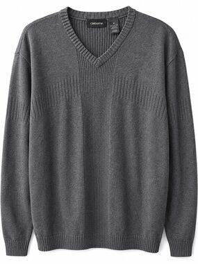 Claiborne Men’s XL Charcoal Gray V-Neck Textured Ribbed Knit Sweater